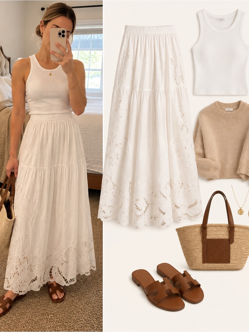 MIRTH Petra Style White Embroidered Eyelet Maxi Skirt – Size Large